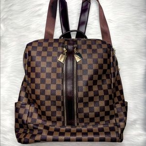 Brown Checkered Backpack